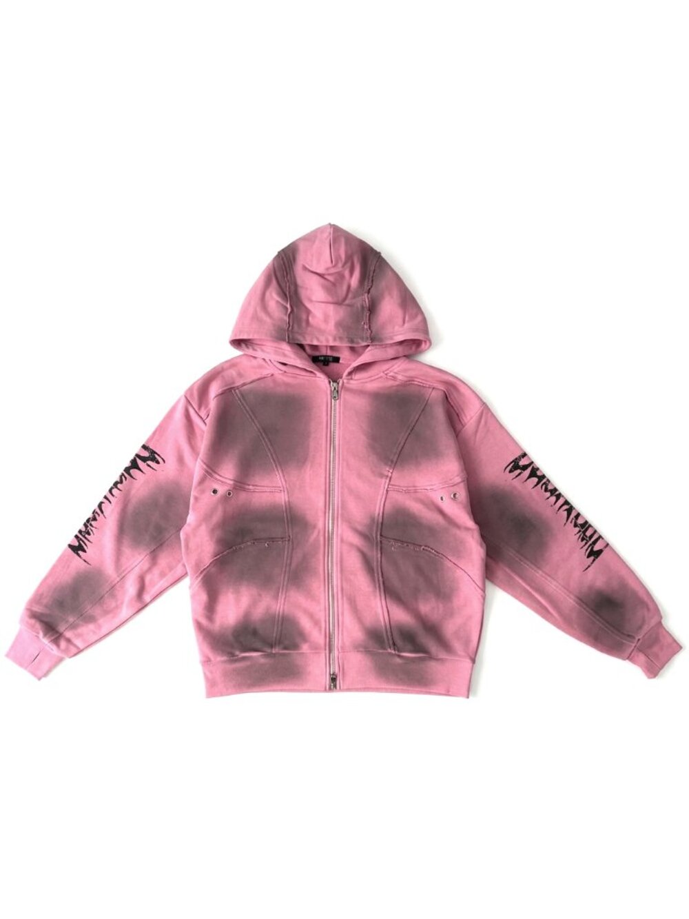 NEW BIKE STAR -Immortal Distressed Pink Oversized Zip Hoodie